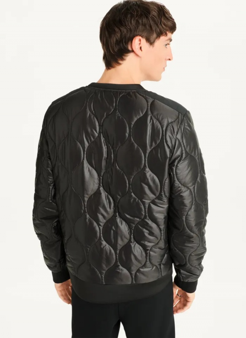 Black Men's Dkny Quilted Sleeve Crew Neck Sweaters | 719KAEQOS