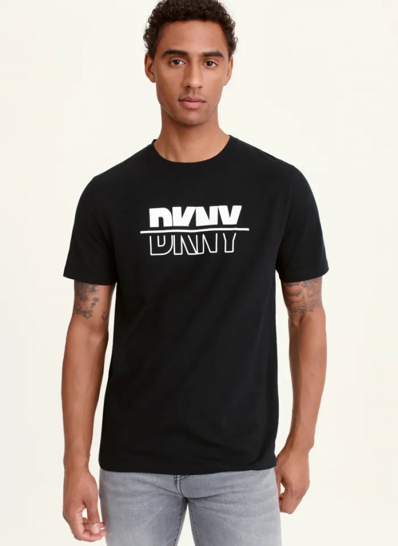 Black Men\'s Dkny Split Solid/Outline Logo T Shirts | 760ZPGNLJ
