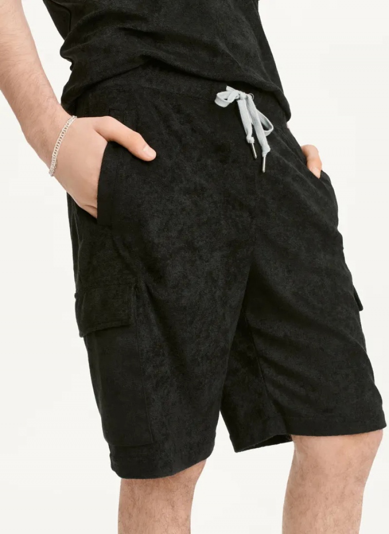 Black Men's Dkny Toweling Cargo Shorts | 134TYUVIM