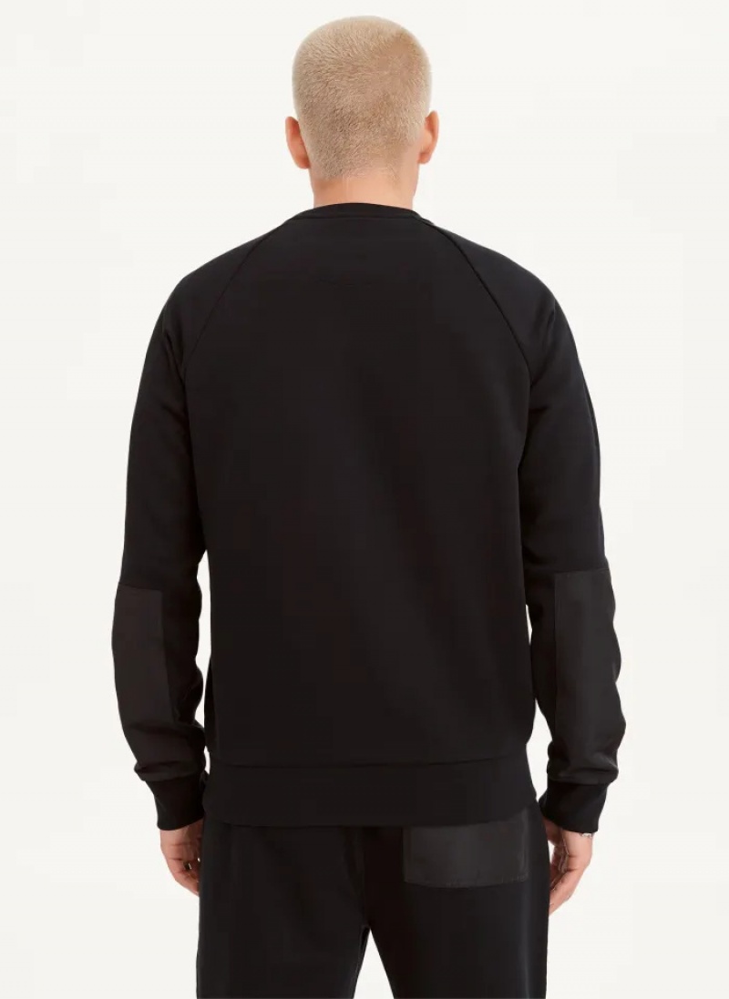 Black Men's Dkny Zipper Detail Crewneck Sweaters | 927OMEAPJ