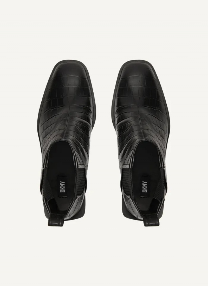 Black Women's Dkny Block Heel Croco Chelsea Boots | 084CAOGFQ