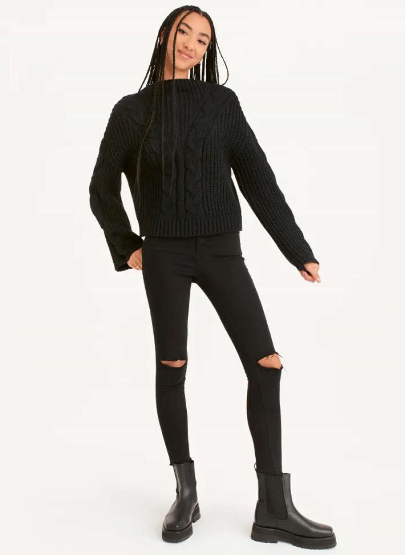 Black Women's Dkny Cable Knit Sweaters | 640ISWKXC