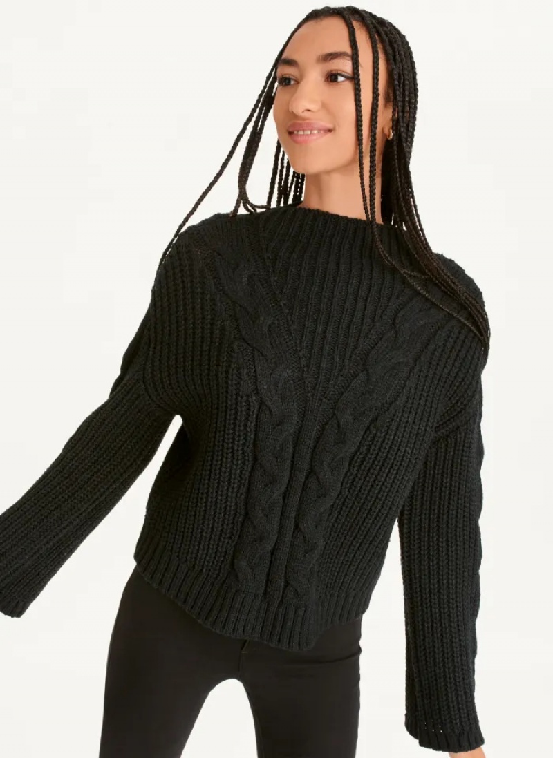 Black Women\'s Dkny Cable Knit Sweaters | 640ISWKXC
