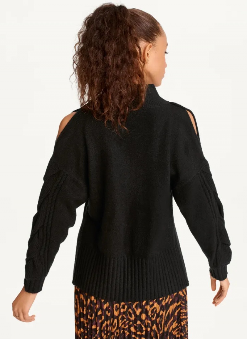 Black Women's Dkny Cold-Shoulder Sweaters | 132KAMGLZ