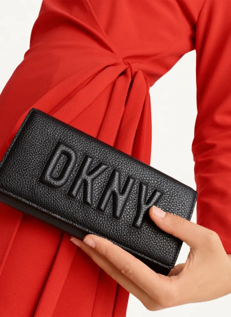 Black Women's Dkny Continental Raised Logo Wallet | 724HOMTNX