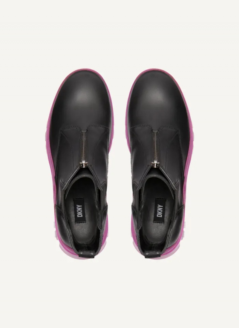 Black Women's Dkny Contrast Lug Sole Boots | 507WKMQNZ