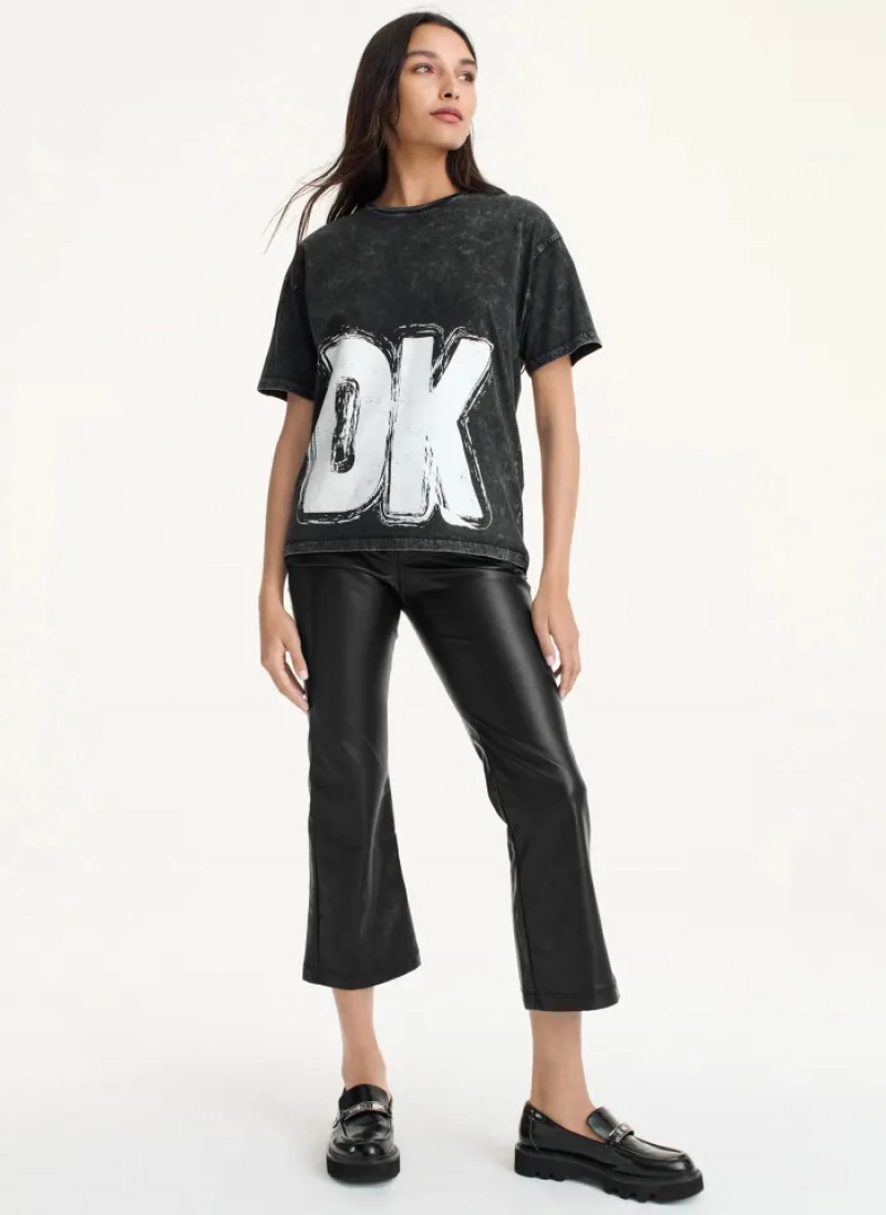 Black Women's Dkny DKNY Front And Back Sketch T Shirts | 308QBIONU