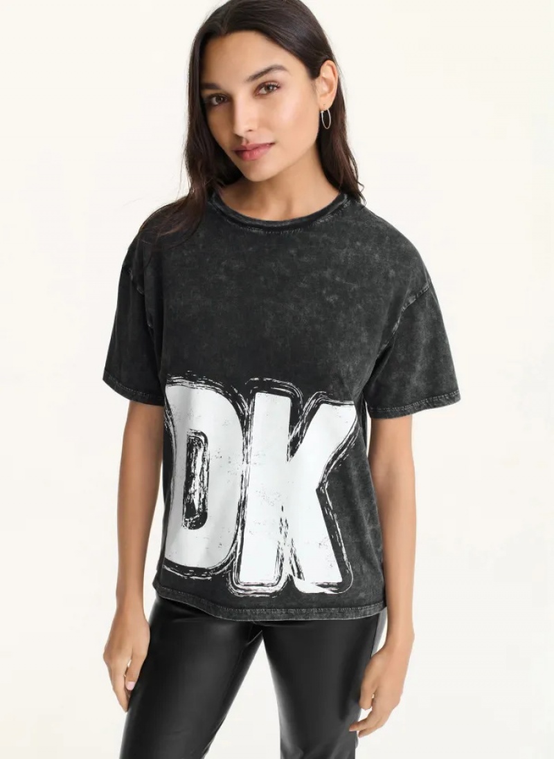 Black Women\'s Dkny DKNY Front And Back Sketch T Shirts | 308QBIONU