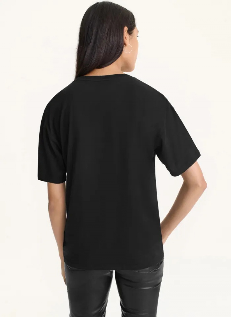 Black Women's Dkny DKNY Logo Shoulder T Shirts | 136QDZRCL
