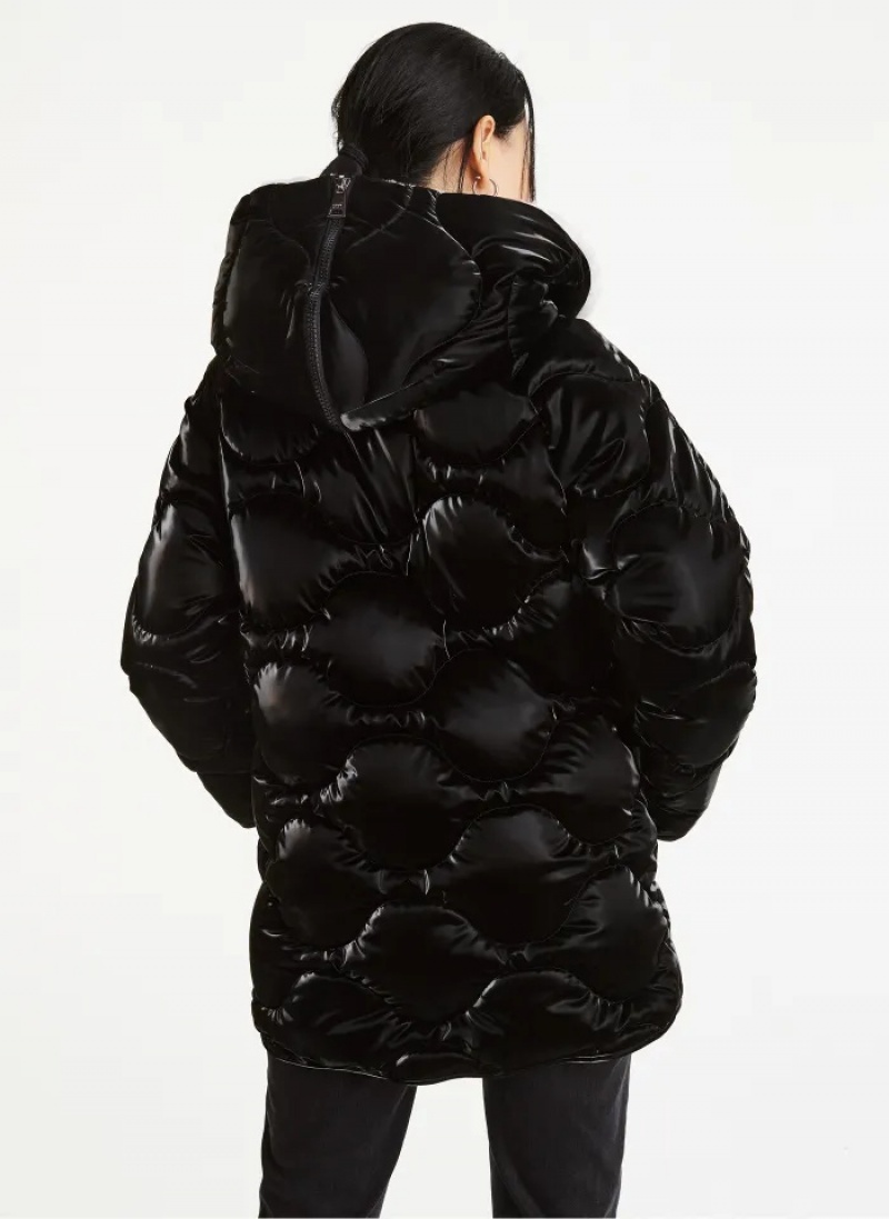 Black Women's Dkny Diamond Quilted - Faux Fur Zip Hood Puffers | 283AOPHSY