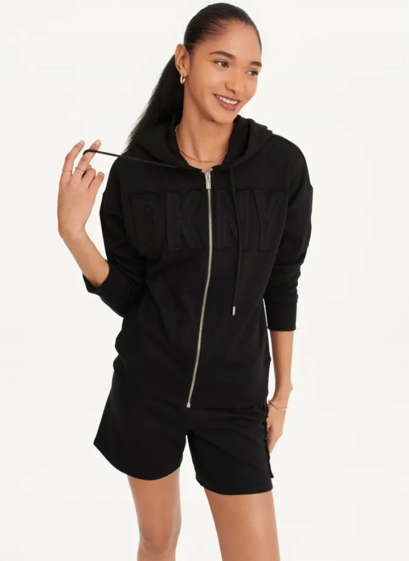 Black Women\'s Dkny Exploded Applique Logo Hoodie | 973CWGNBE