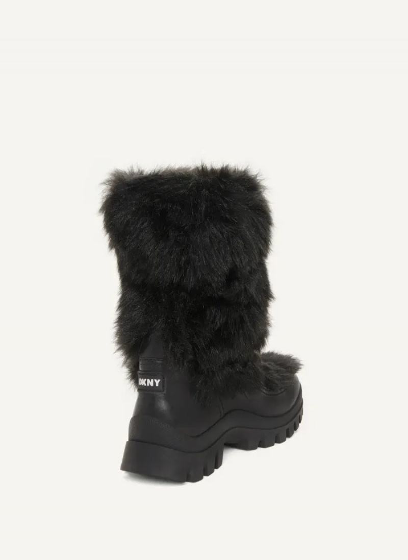 Black Women's Dkny Faux Fur Lug Sole Boots | 209GWZVAO