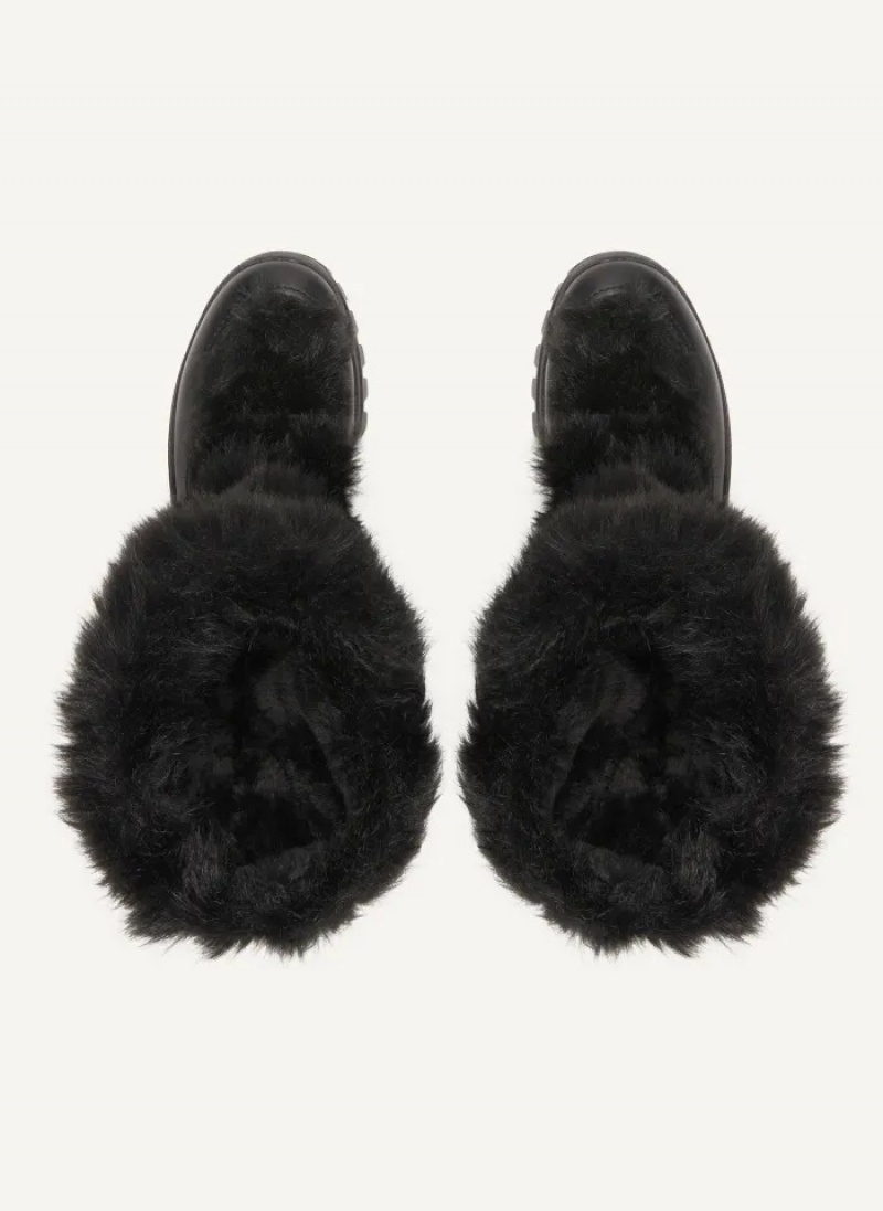 Black Women's Dkny Faux Fur Lug Sole Boots | 209GWZVAO