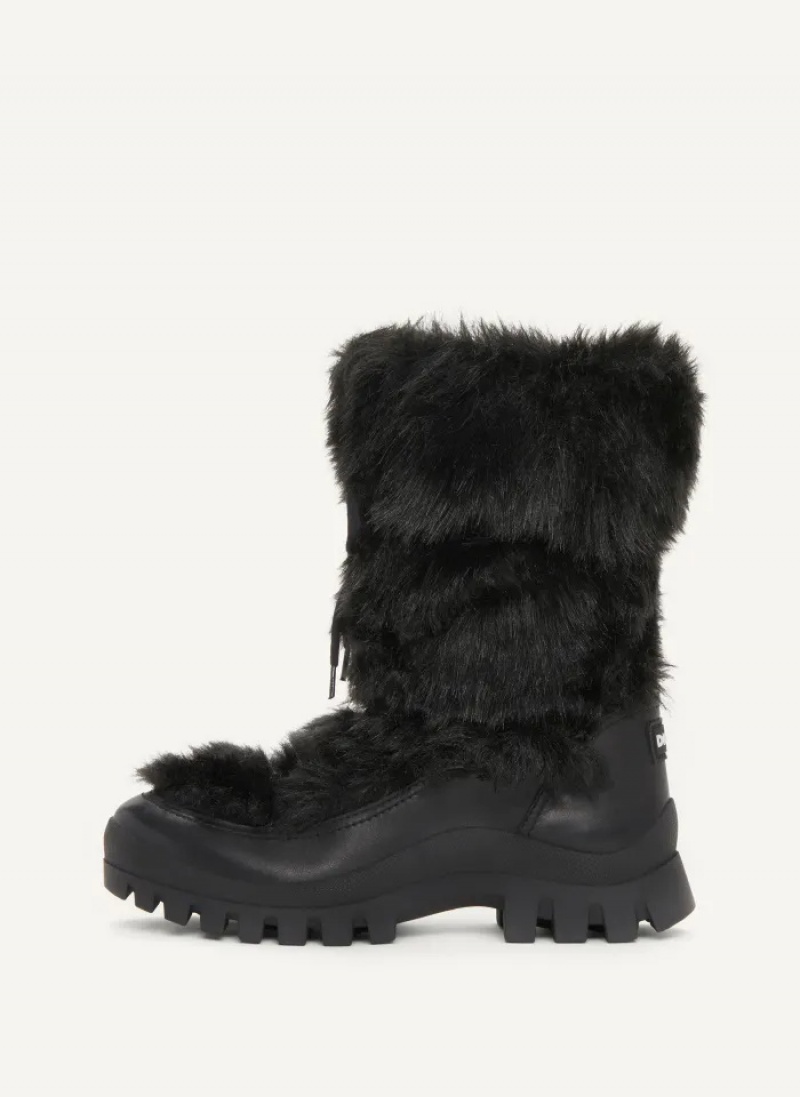 Black Women\'s Dkny Faux Fur Lug Sole Boots | 209GWZVAO