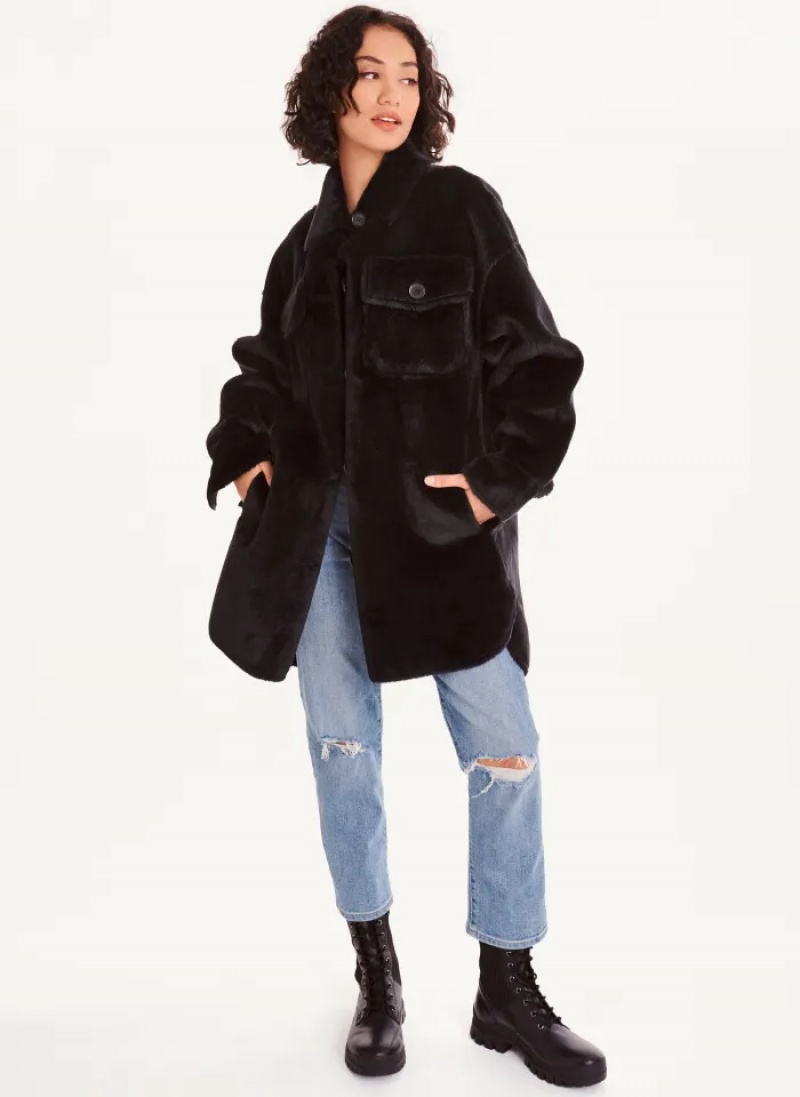 Black Women's Dkny Faux Fur Shacket Jacket | 406RUBDHK