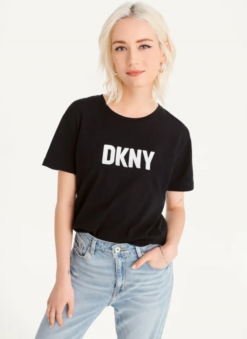 Black Women\'s Dkny Foundation Logo T Shirts | 456BSZQAO