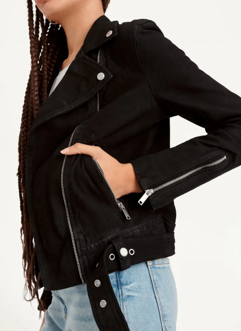 Black Women's Dkny Garment Dyed Leather Jacket | 923QWPVKS