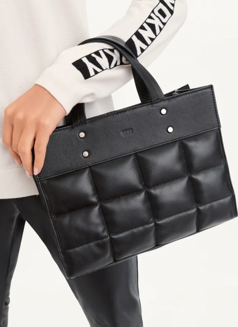 Black Women's Dkny Globalist Small Quilted Book Tote Bags | 839FMUSEI