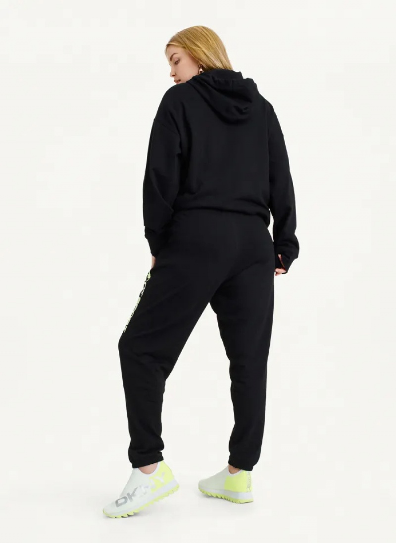 Black Women's Dkny Layered Shadow Logo High Rise Relaxed Jogger Pants | 205YLBXCR