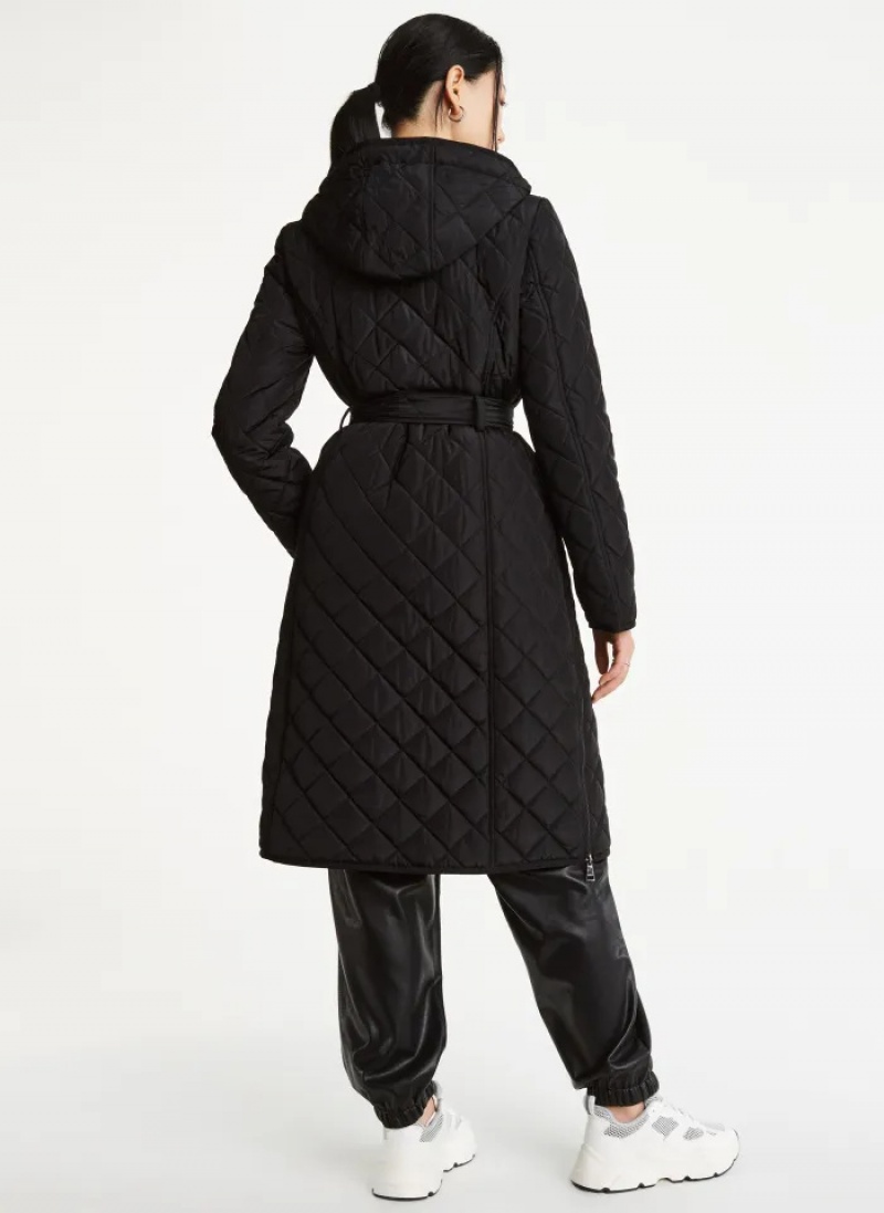 Black Women's Dkny Long Quilted Trench Coats | 209OAXYSK
