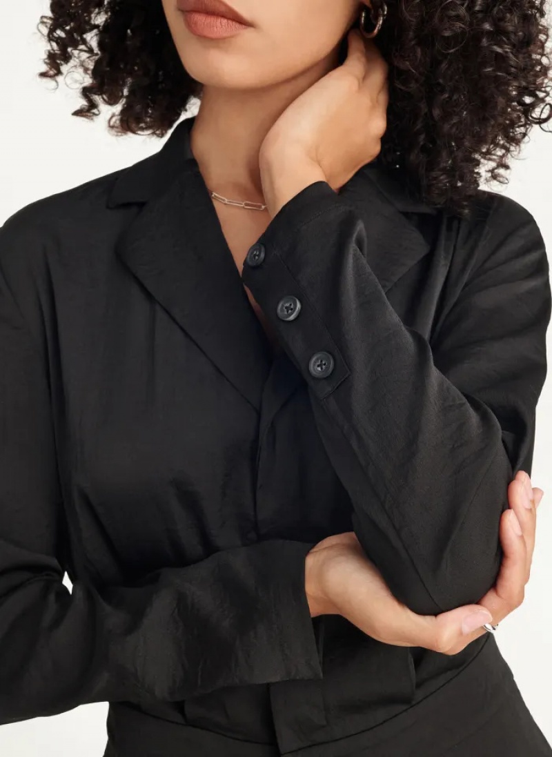 Black Women's Dkny Long Sleeve Button Front Jumpsuit | 632XBPILC