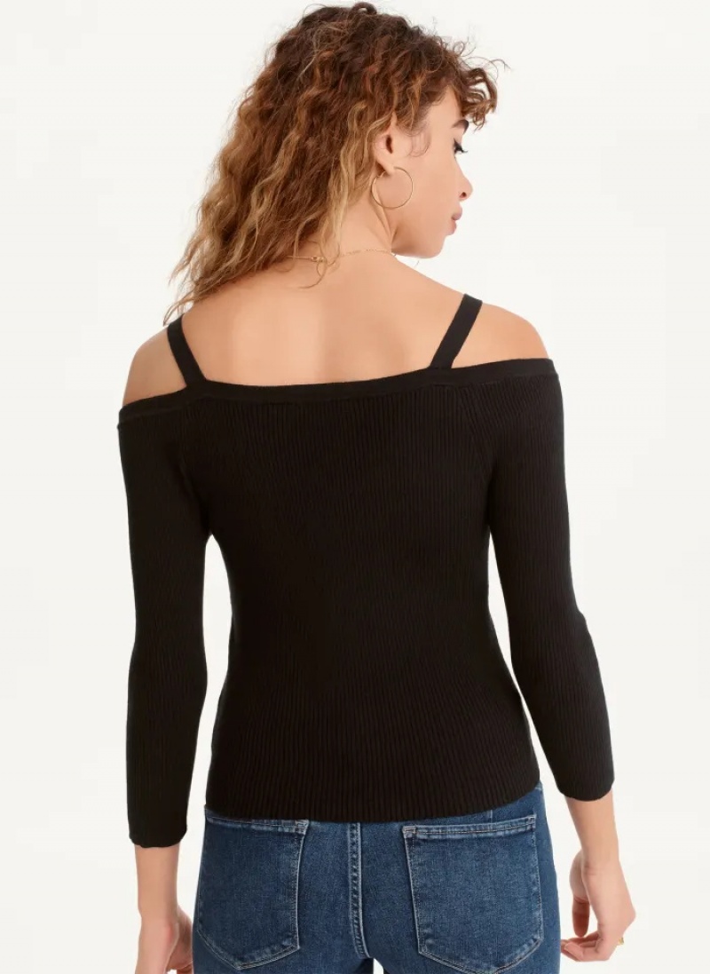 Black Women's Dkny Long Sleeve Cold Shoulder Sweaters | 538ONDLWA