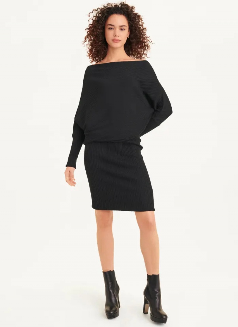 Black Women's Dkny Long Sleeve Cowl Neckline Sweater Dress | 150DJYIFE