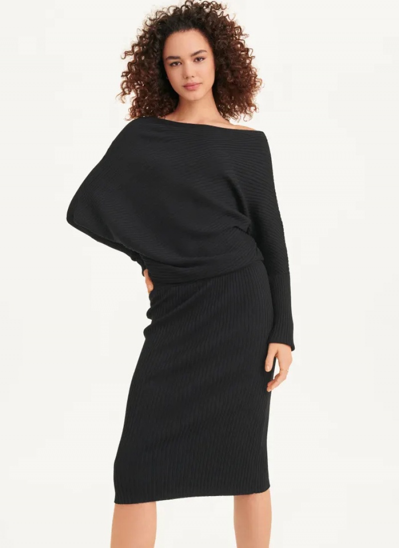 Black Women\'s Dkny Long Sleeve Cowl Neckline Sweater Dress | 150DJYIFE
