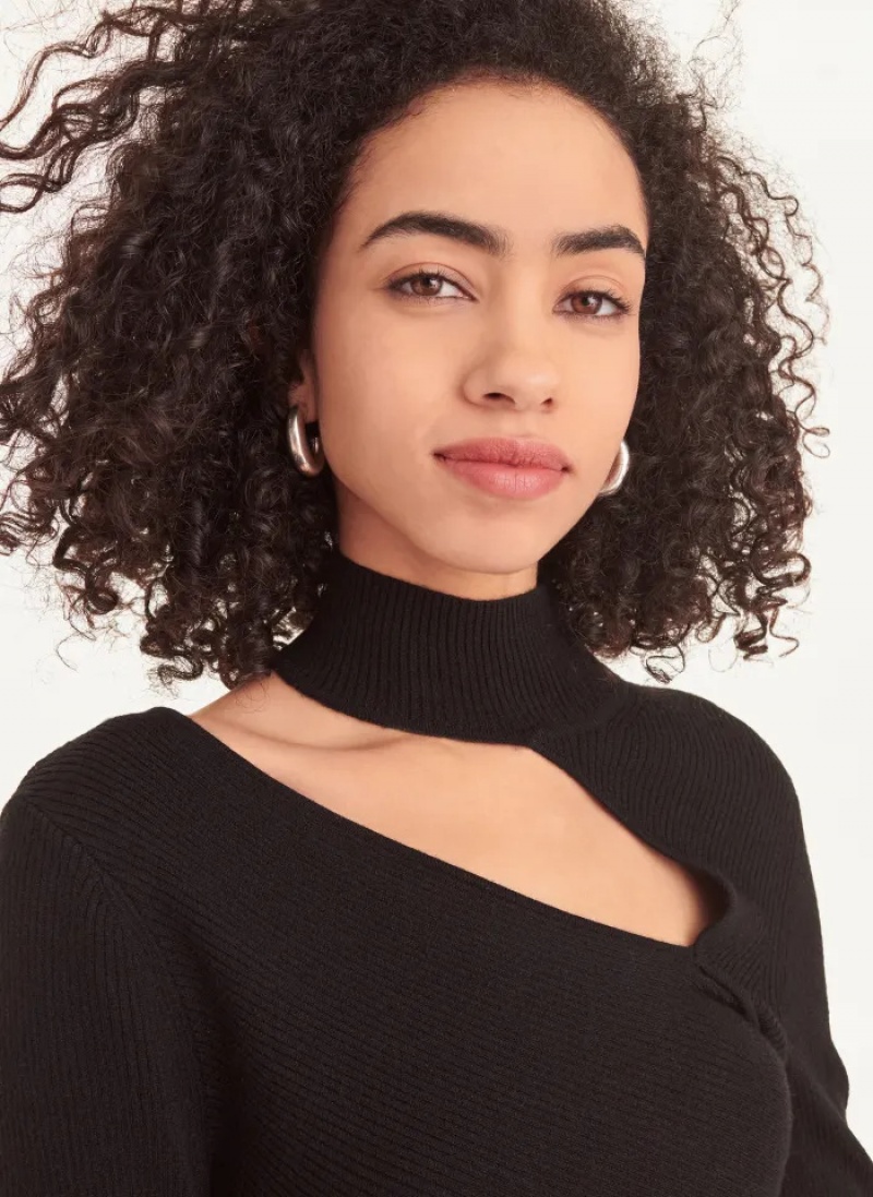 Black Women's Dkny Long Sleeve Cutout Mock Neck Sweaters | 571CWRYAF