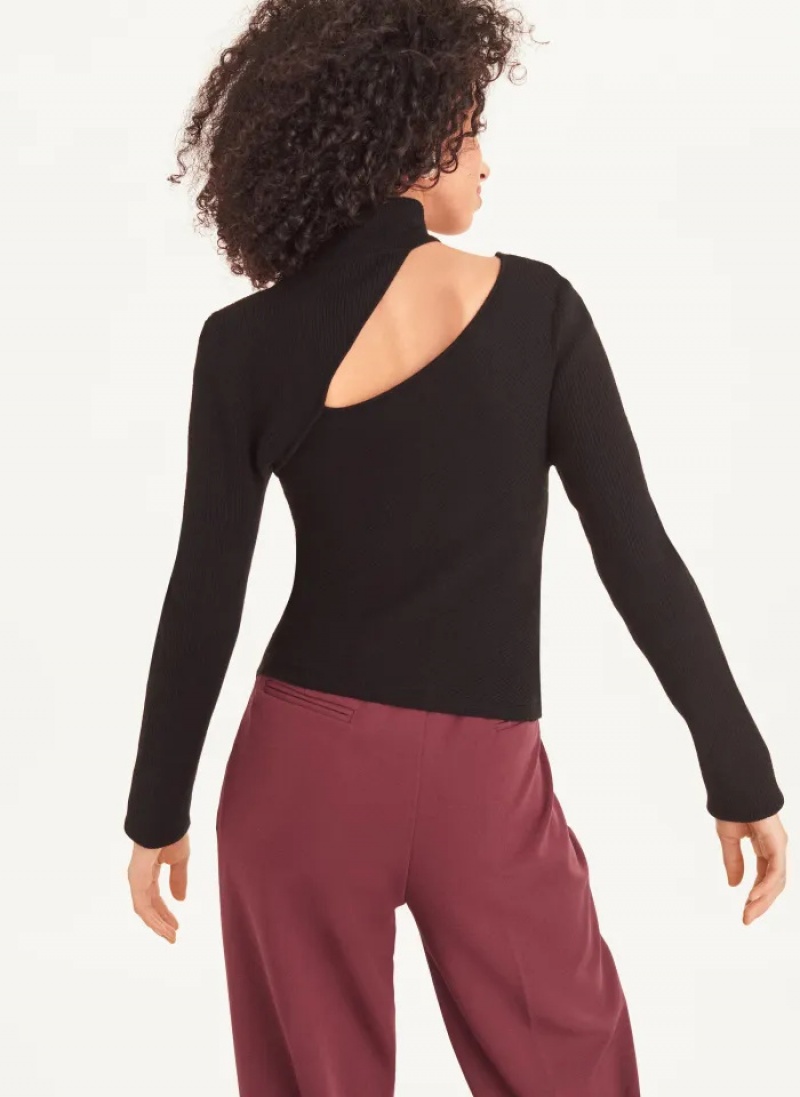 Black Women's Dkny Long Sleeve Cutout Mock Neck Sweaters | 571CWRYAF