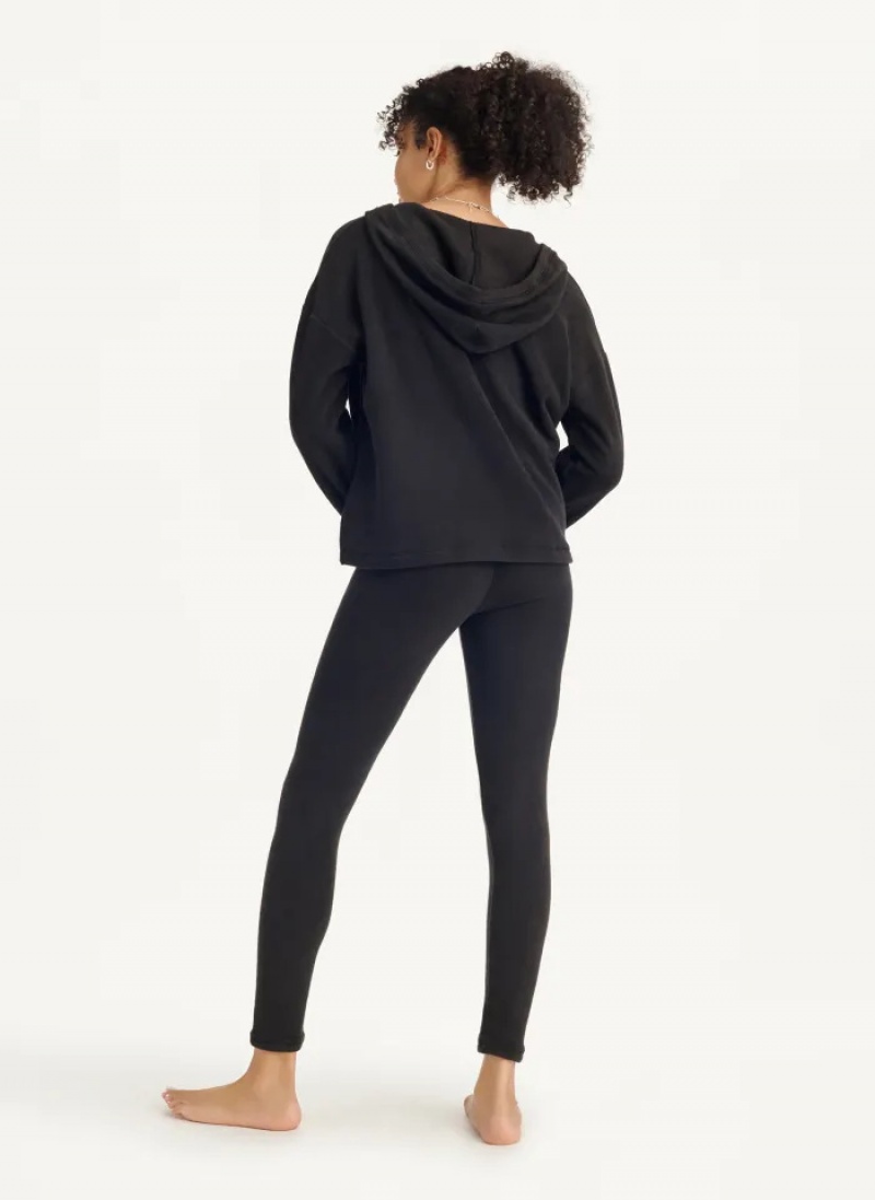 Black Women's Dkny Long Sleeve Hooded Top And Legging Set | 498TXQRZJ