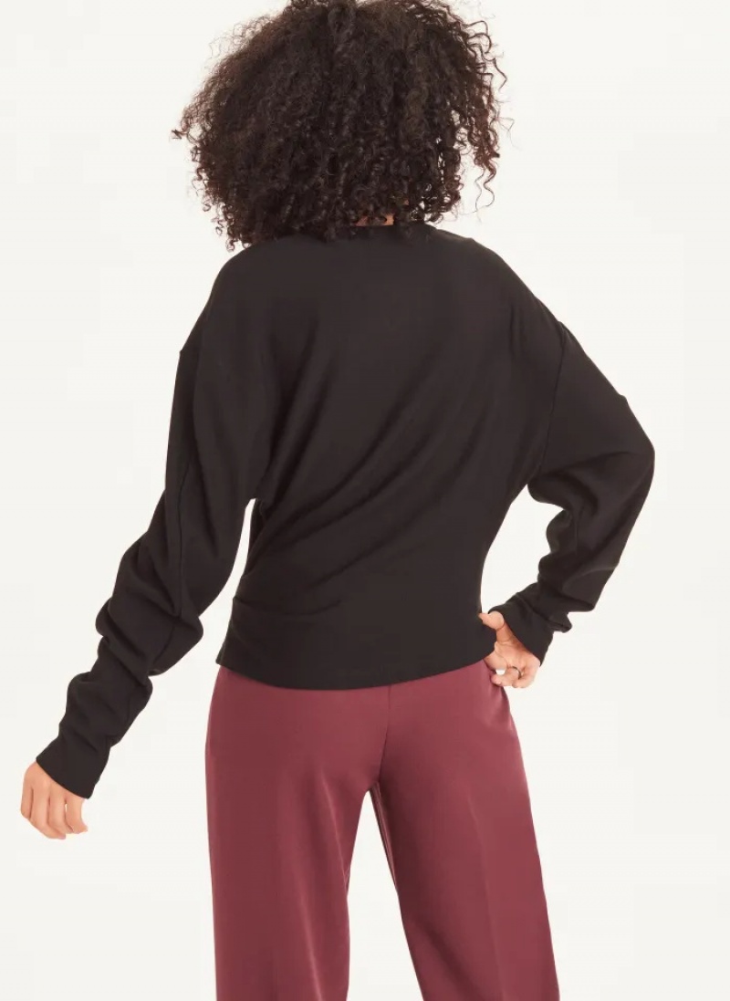 Black Women's Dkny Long Sleeve Luxe Fleece Sweatshirts | 691LNHYJI