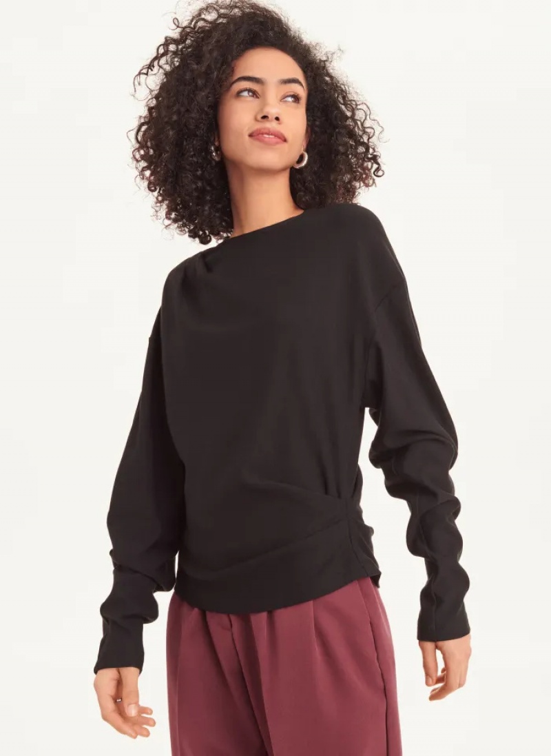 Black Women\'s Dkny Long Sleeve Luxe Fleece Sweatshirts | 691LNHYJI