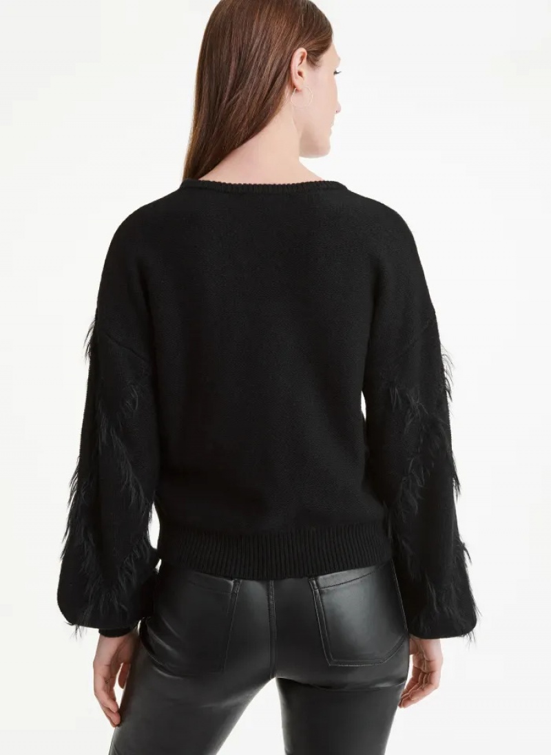Black Women's Dkny Long Sleeve Textured Sweaters | 430CYUMJZ