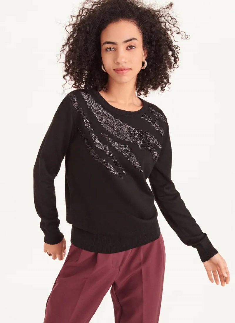 Black Women\'s Dkny Long Sleeve Zebra Stripe Sweaters | 815AMISYJ