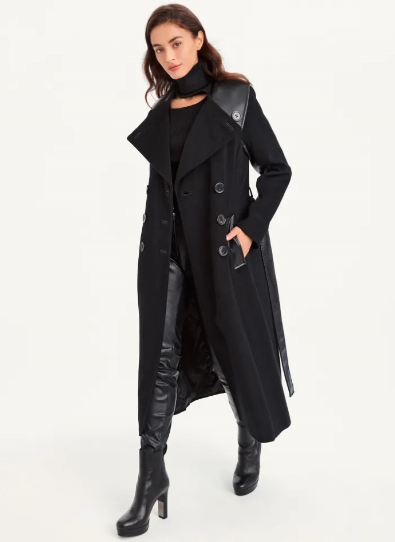 Black Women's Dkny Maxi Wool Coats | 038DGJUYW