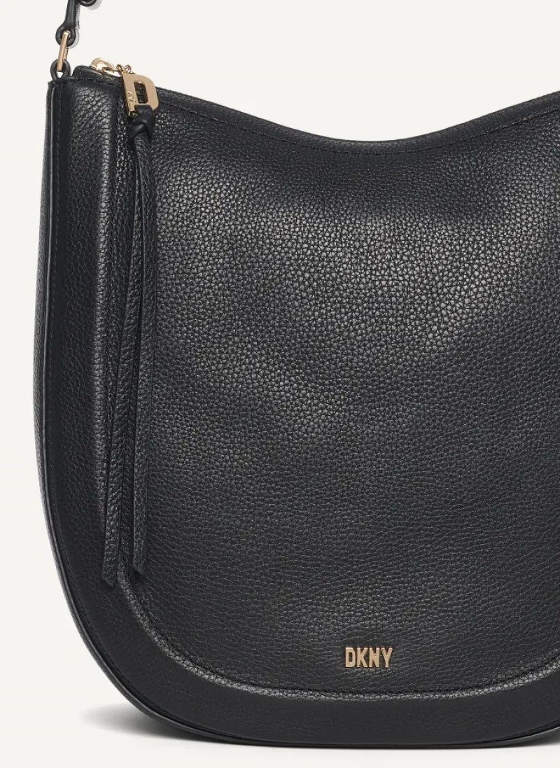 Black Women's Dkny Metro Leather Hobo Bag | 359PZXKAB