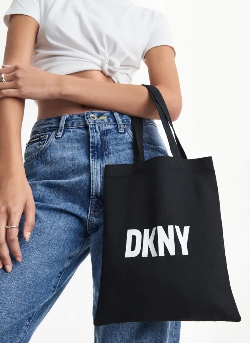 Black Women's Dkny Noun New York Illustrated Book Tote Bags | 403QNSBFR