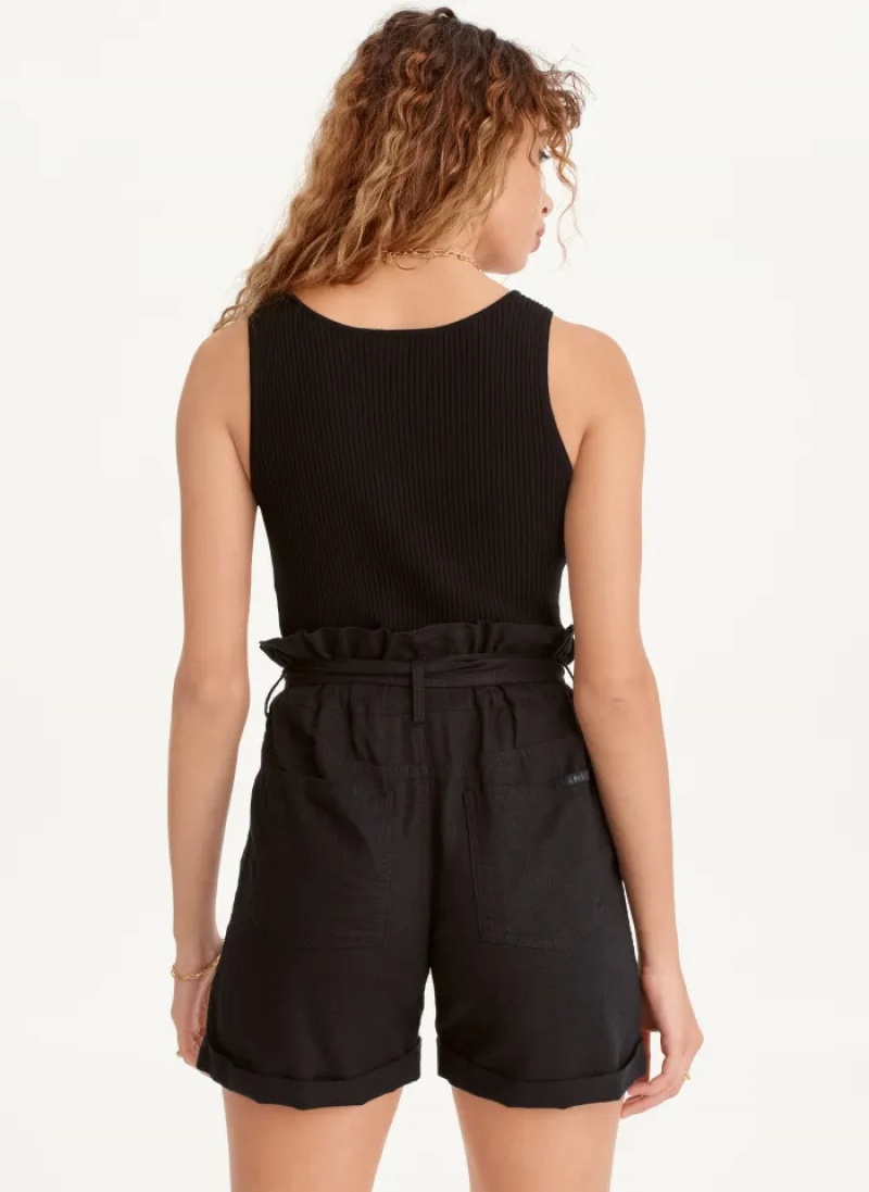 Black Women's Dkny Paperbag Waist Linen Shorts | 943MZWNRY