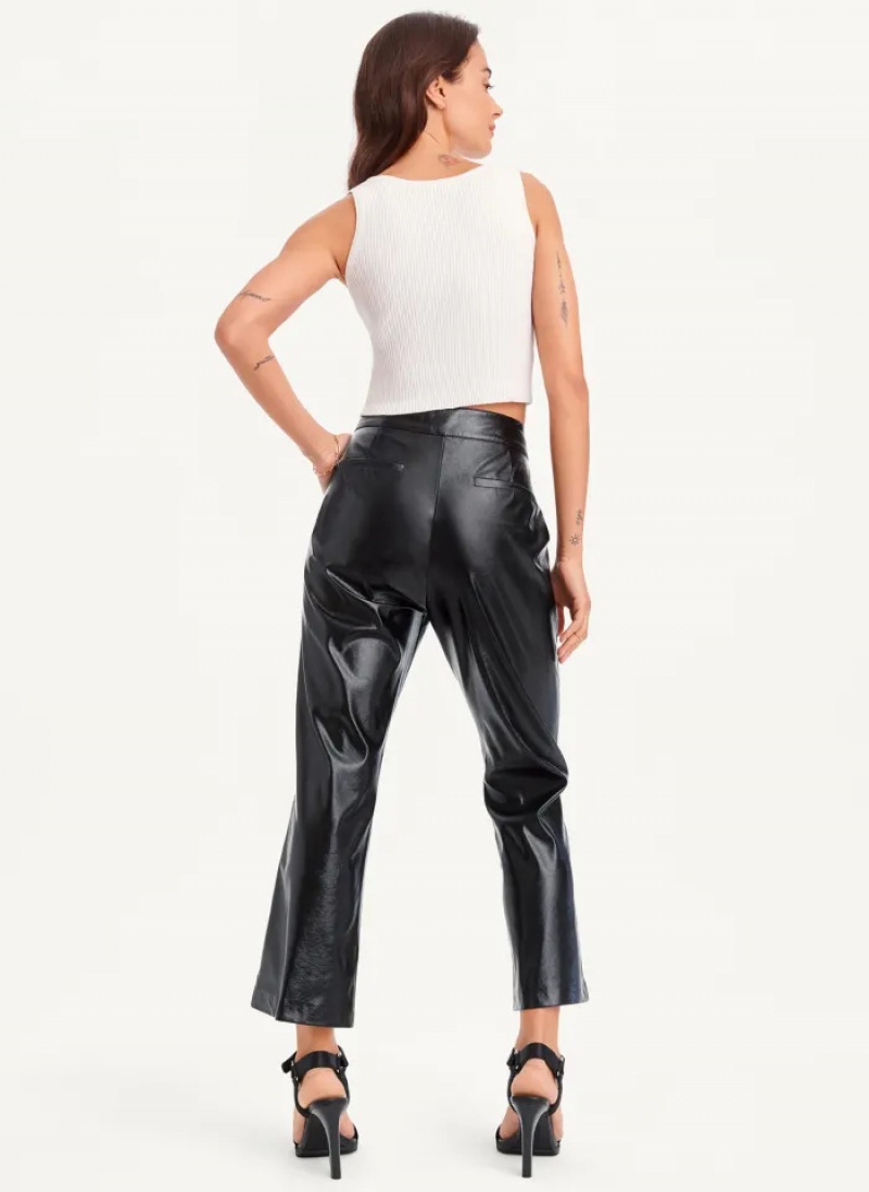 Black Women's Dkny Patent Leather Flared Pants | 604YEOZVT