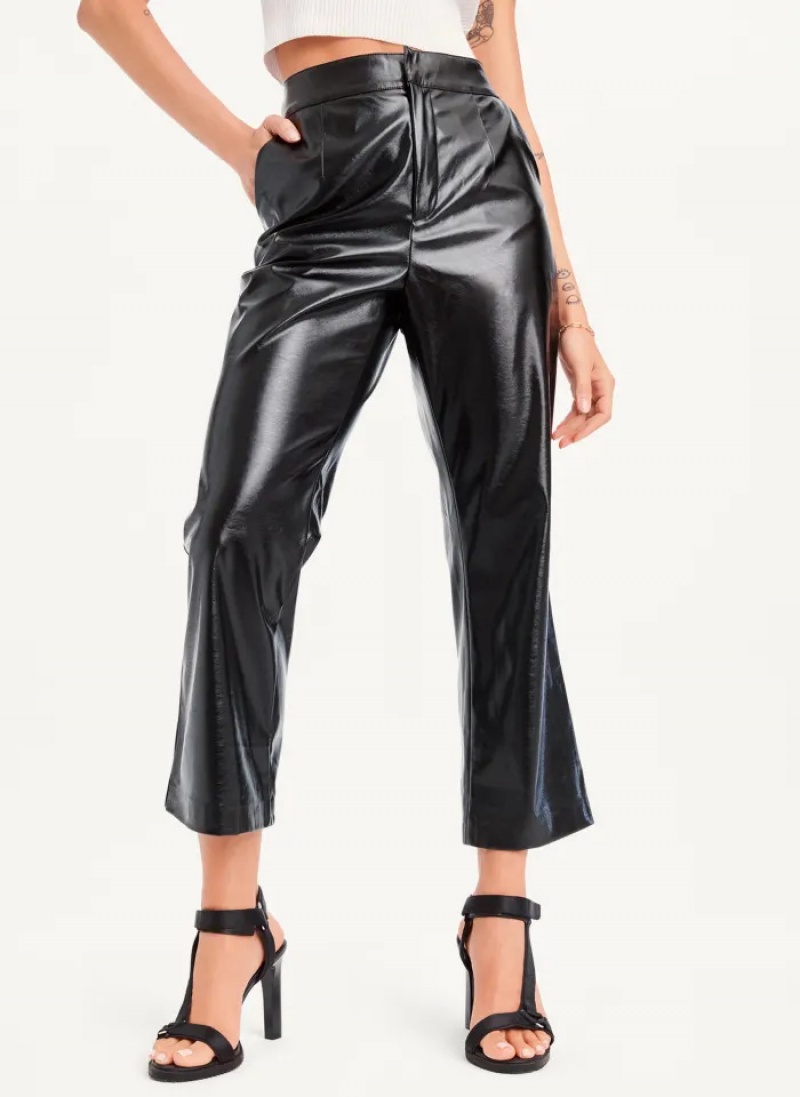 Black Women\'s Dkny Patent Leather Flared Pants | 604YEOZVT