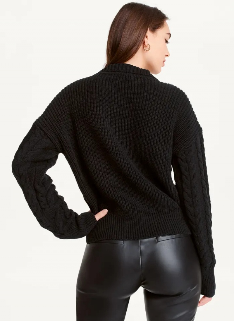 Black Women's Dkny Polo Cable knit Sweaters | 634FPMAQK