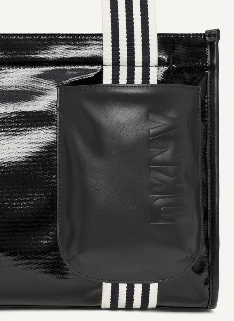 Black Women's Dkny Prospect Coated Canvas Medium Tote Bags | 740JFRUOD