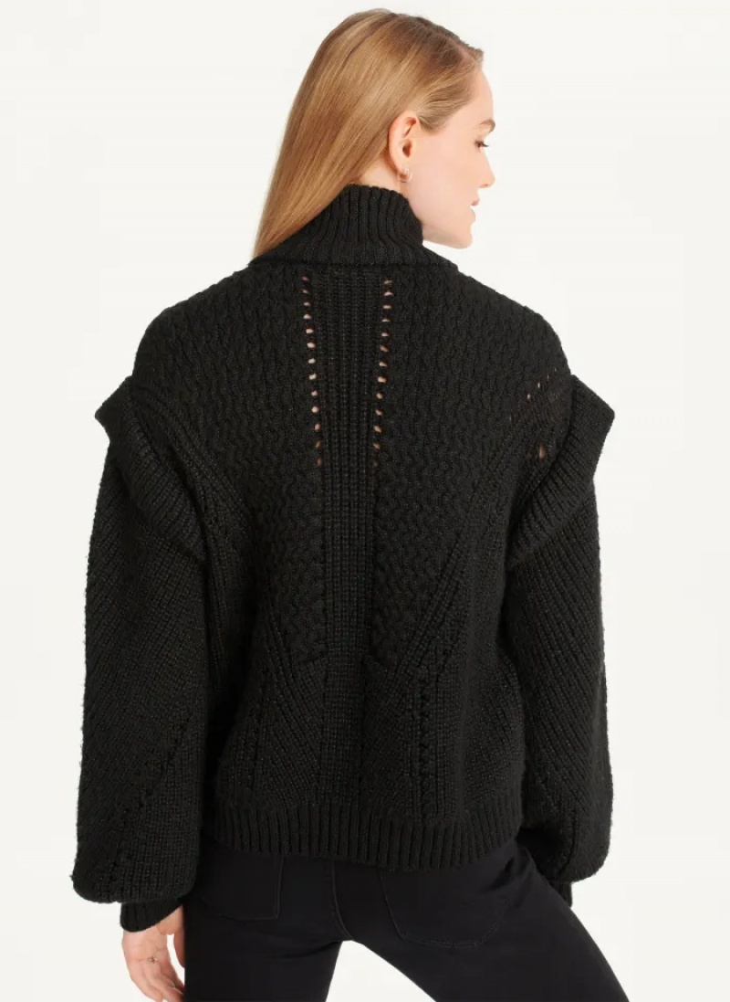 Black Women's Dkny Quarter Zip Cable Knit Sweaters | 756SGZIXU