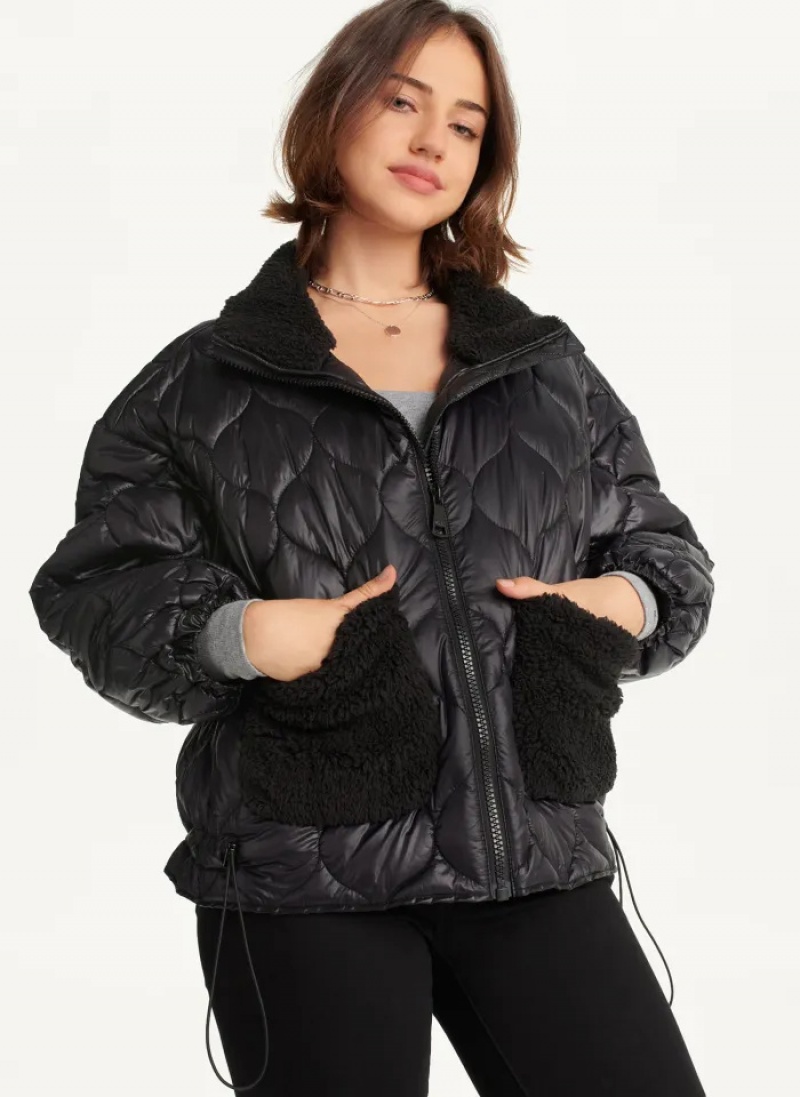 Black Women\'s Dkny Quilted Sherpa Pockets Jacket | 209HOCITA