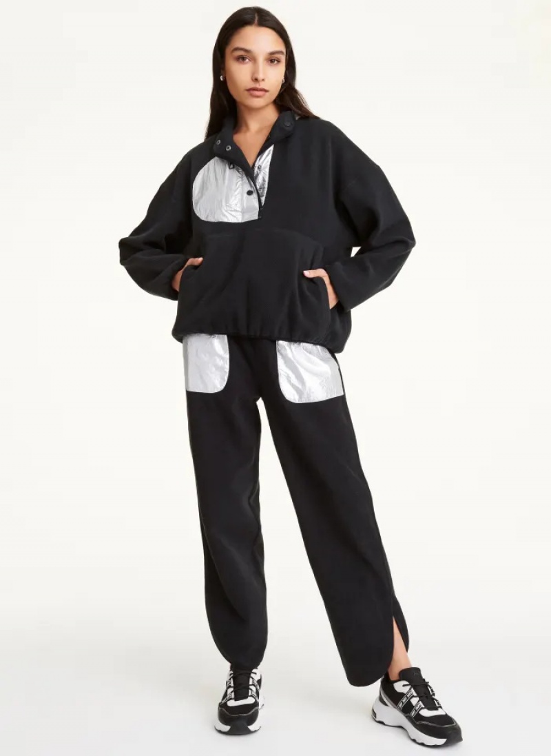 Black Women's Dkny Reversible Fleece Pullover | 049KOIVRH