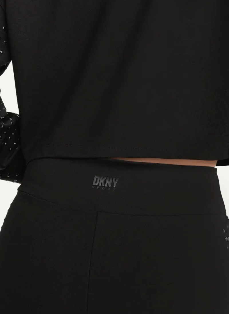 Black Women's Dkny Rhinestone Slit Pants | 084IJXLPF