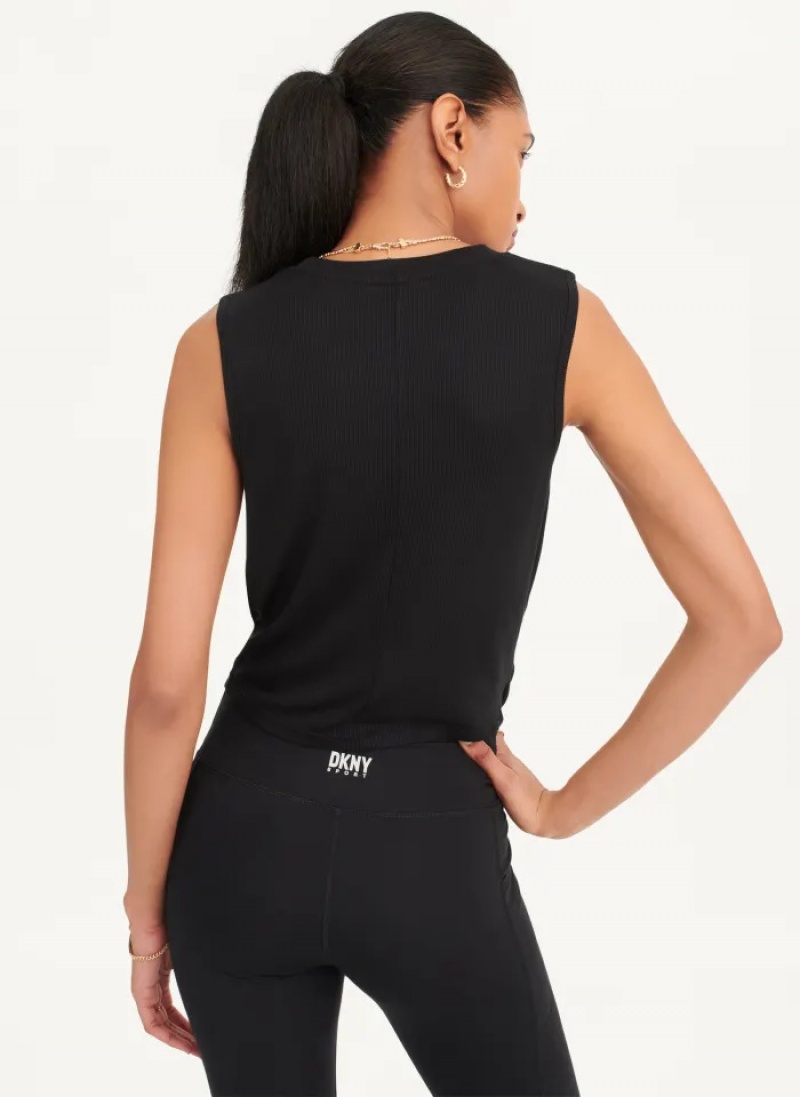 Black Women's Dkny Rib Twist Front Tanks | 462FMHCVK