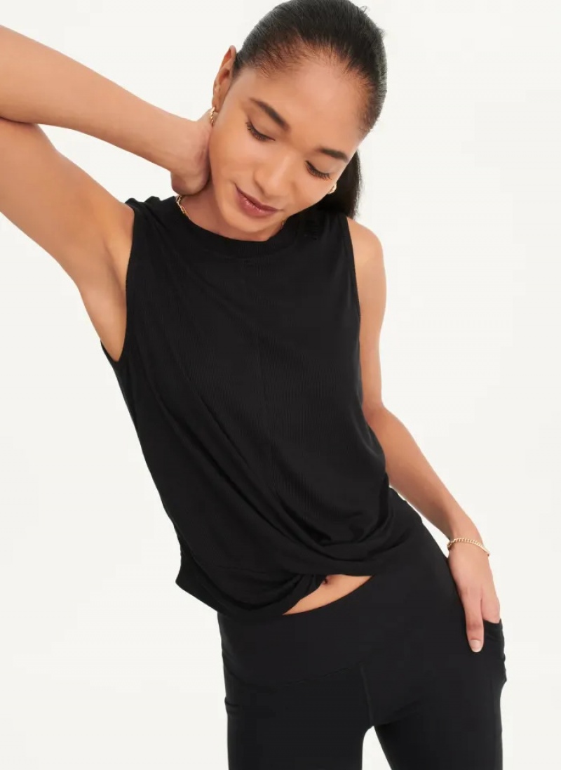 Black Women\'s Dkny Rib Twist Front Tanks | 462FMHCVK