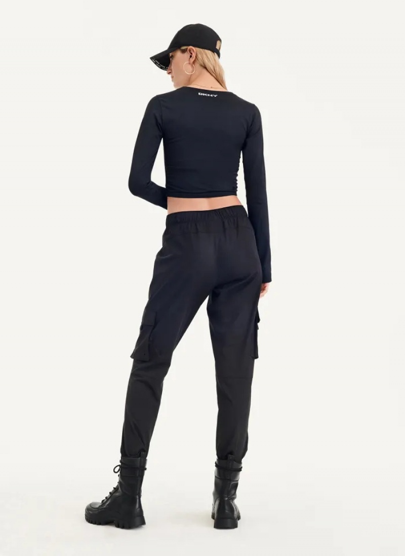 Black Women's Dkny Seamless Long Sleeve + Ruched Side Seams Pullover | 071CAFBDU